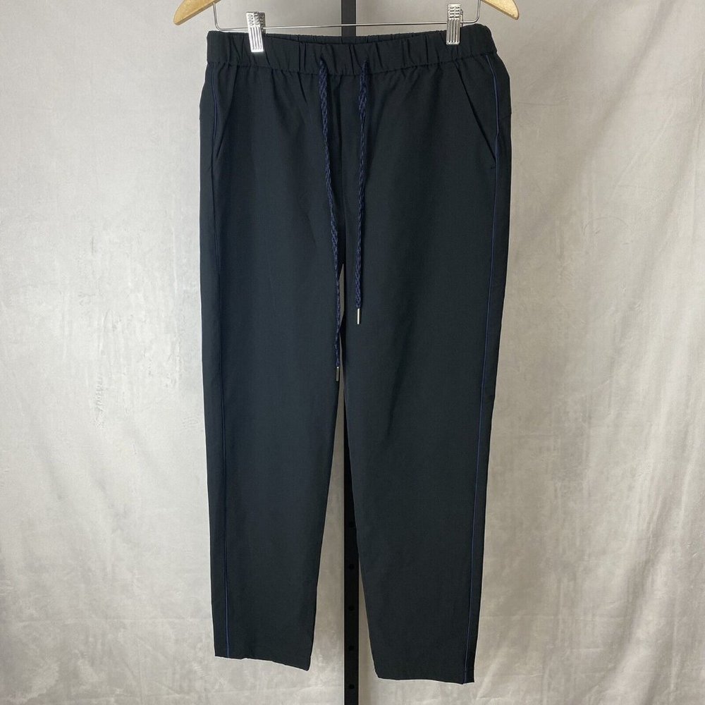 Anthropologie Maeve Black High Rise Track Pants Tapered Blue Side Stripe S